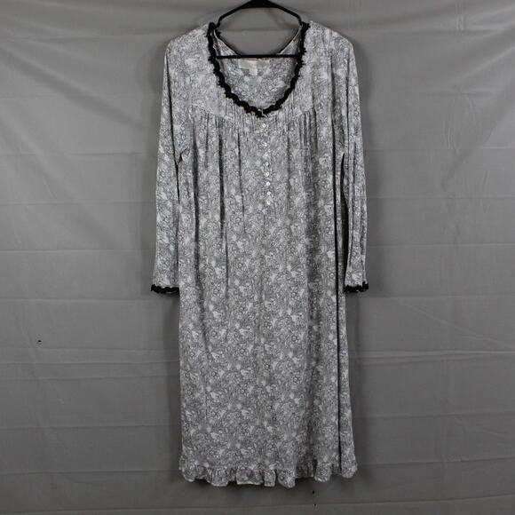 Eileen West Medium Maxi Paisley Floral Long Sleeve White Nightgown Cottagecore - Picture 1 of 11